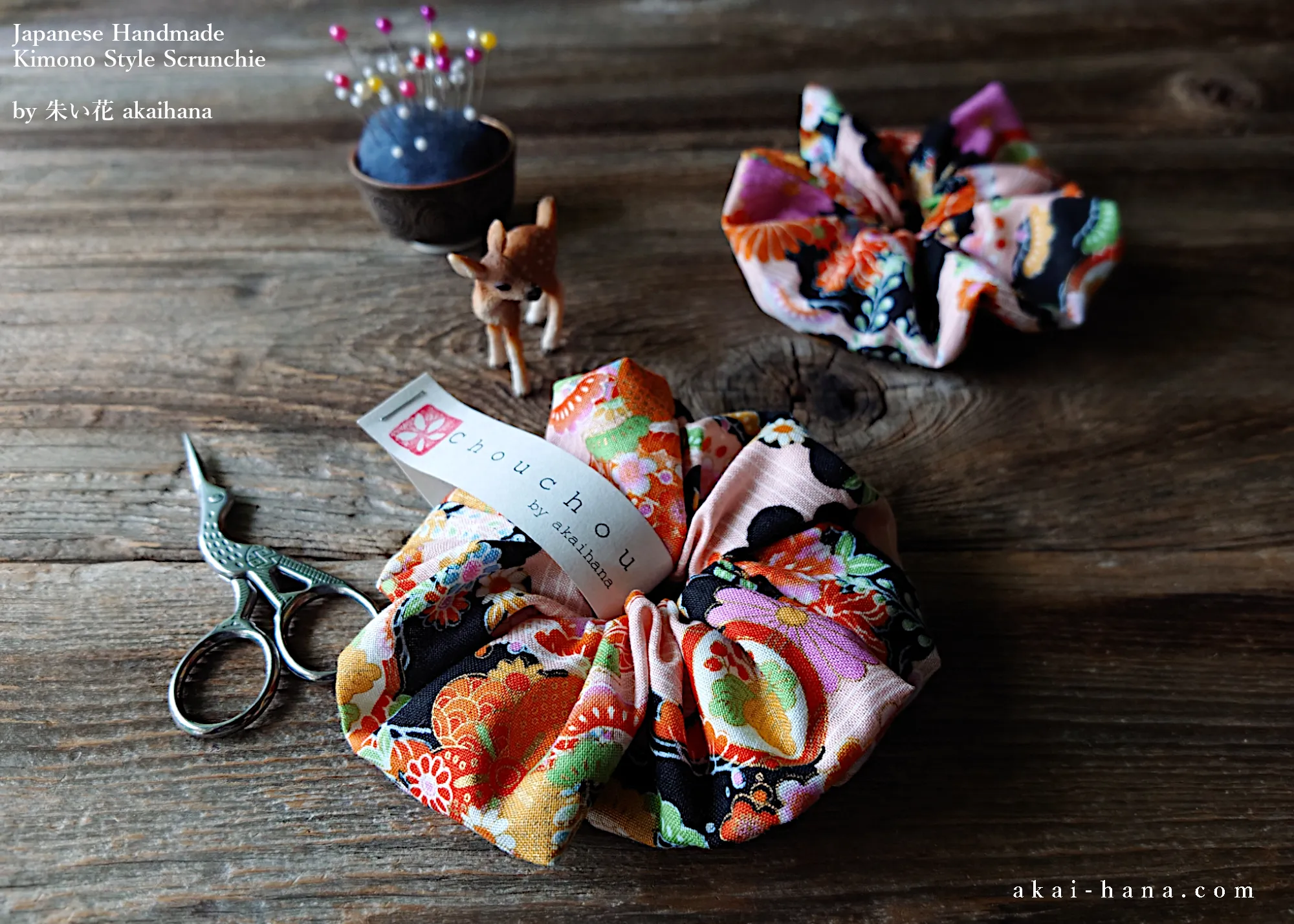 Japanese Handmade Kimono Style Scrunchies, Hana Kenran ⦿scjf0013
