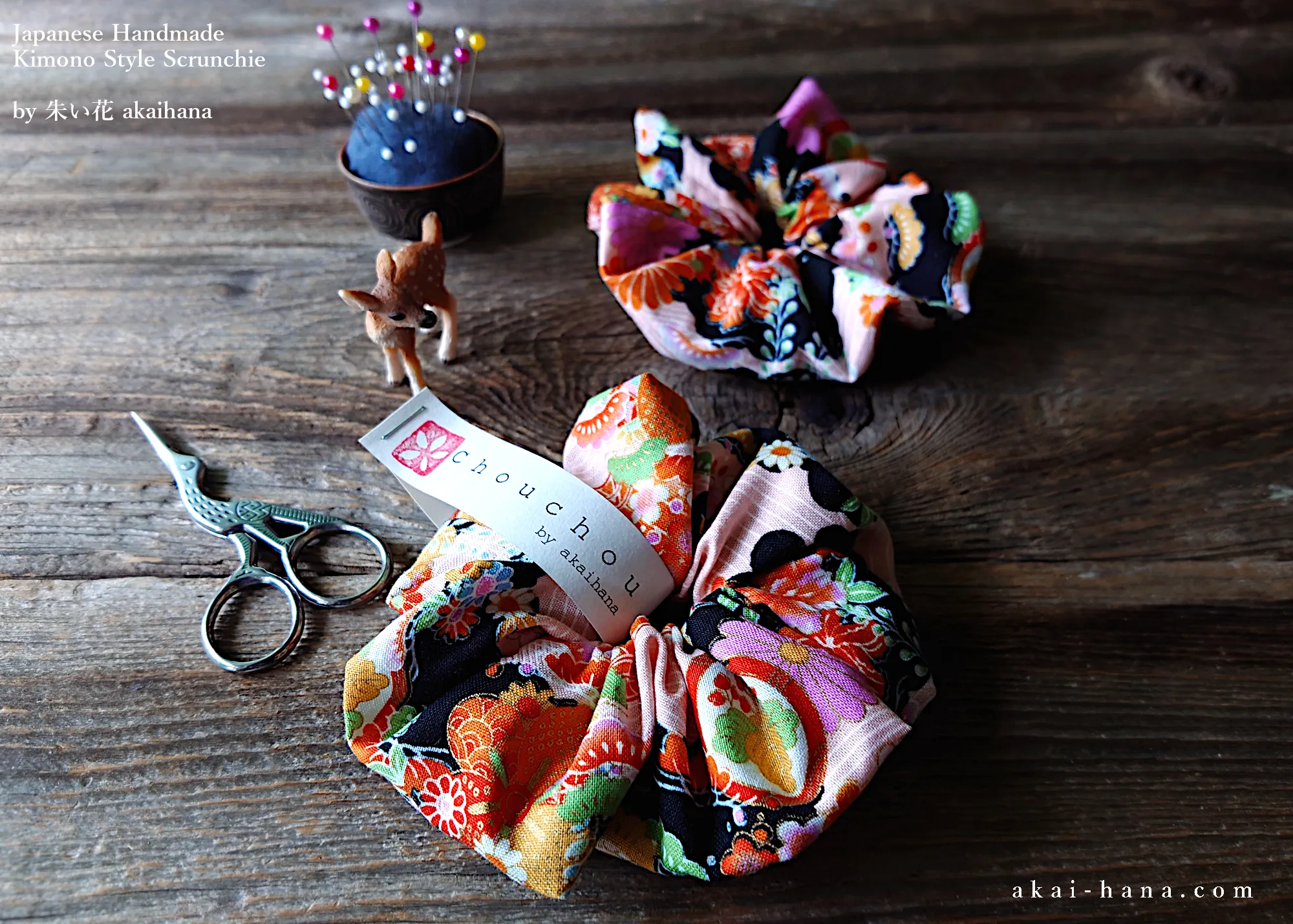 Japanese Handmade Kimono Style Scrunchies, Hana Kenran ⦿scjf0013