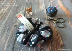Japanese Handmade Kimono style Scrunchies, Konpeitō (confeito) Black, scjf0030