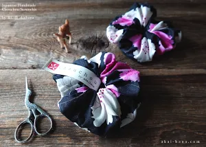 Japanese Handmade Kimono style Scrunchies, SAKURA Black ⦿scjf0019