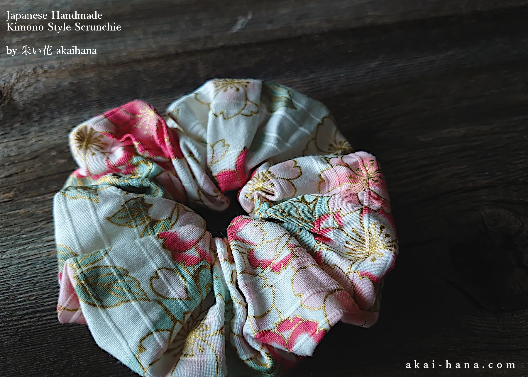 Japanese Handmade Kimono Style Scrunchies, SAKURA scjf0084