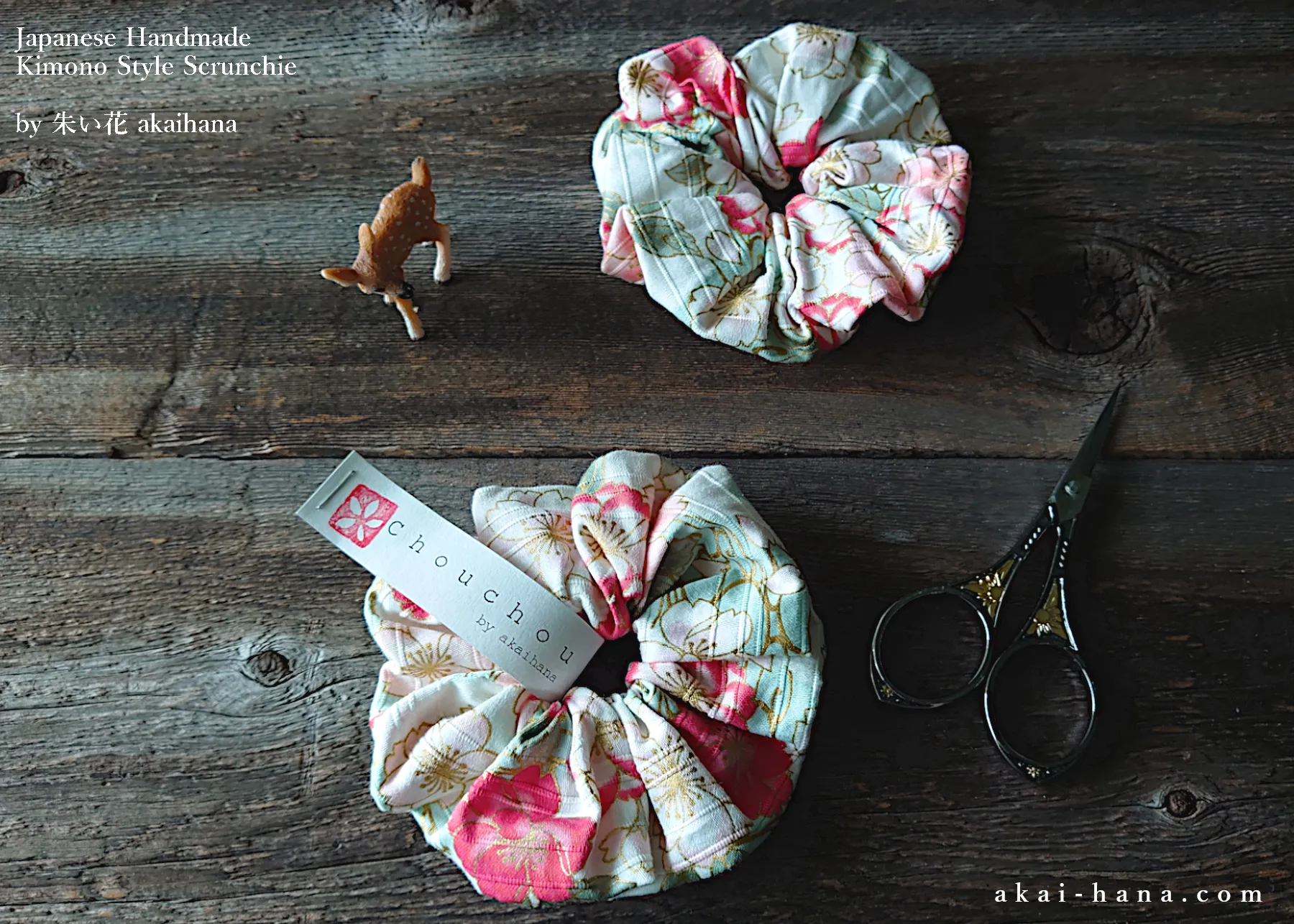 Japanese Handmade Kimono Style Scrunchies, SAKURA scjf0084