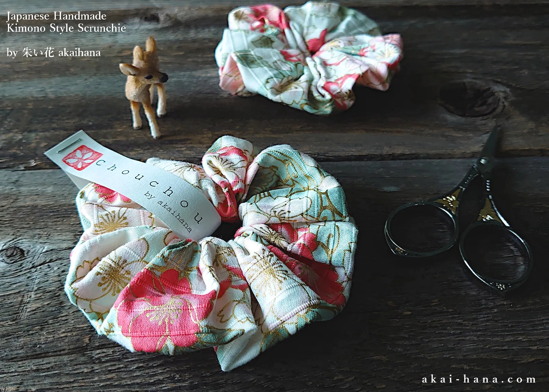 Japanese Handmade Kimono Style Scrunchies, SAKURA scjf0084