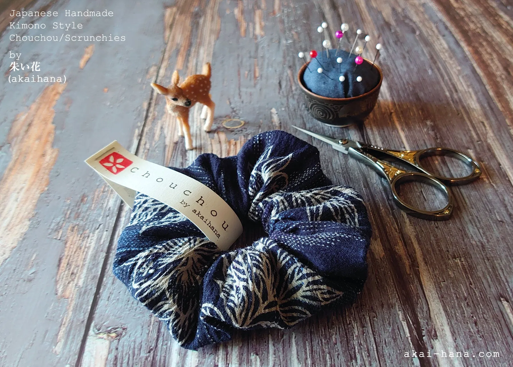 Japanese Handmade Kimono Style Scrunchies, Yukata Yohryū Crape, scjf0042