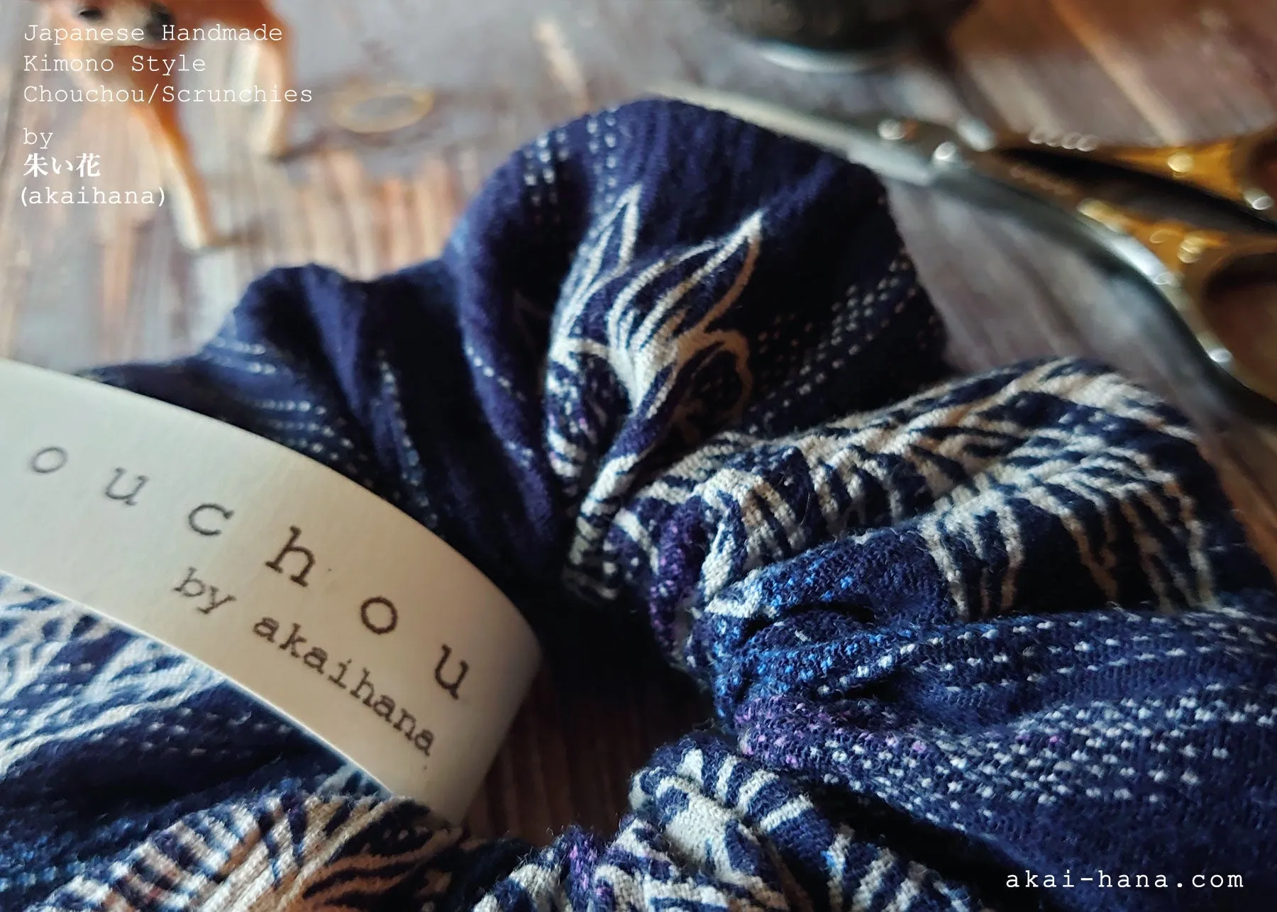 Japanese Handmade Kimono Style Scrunchies, Yukata Yohryū Crape, scjf0042