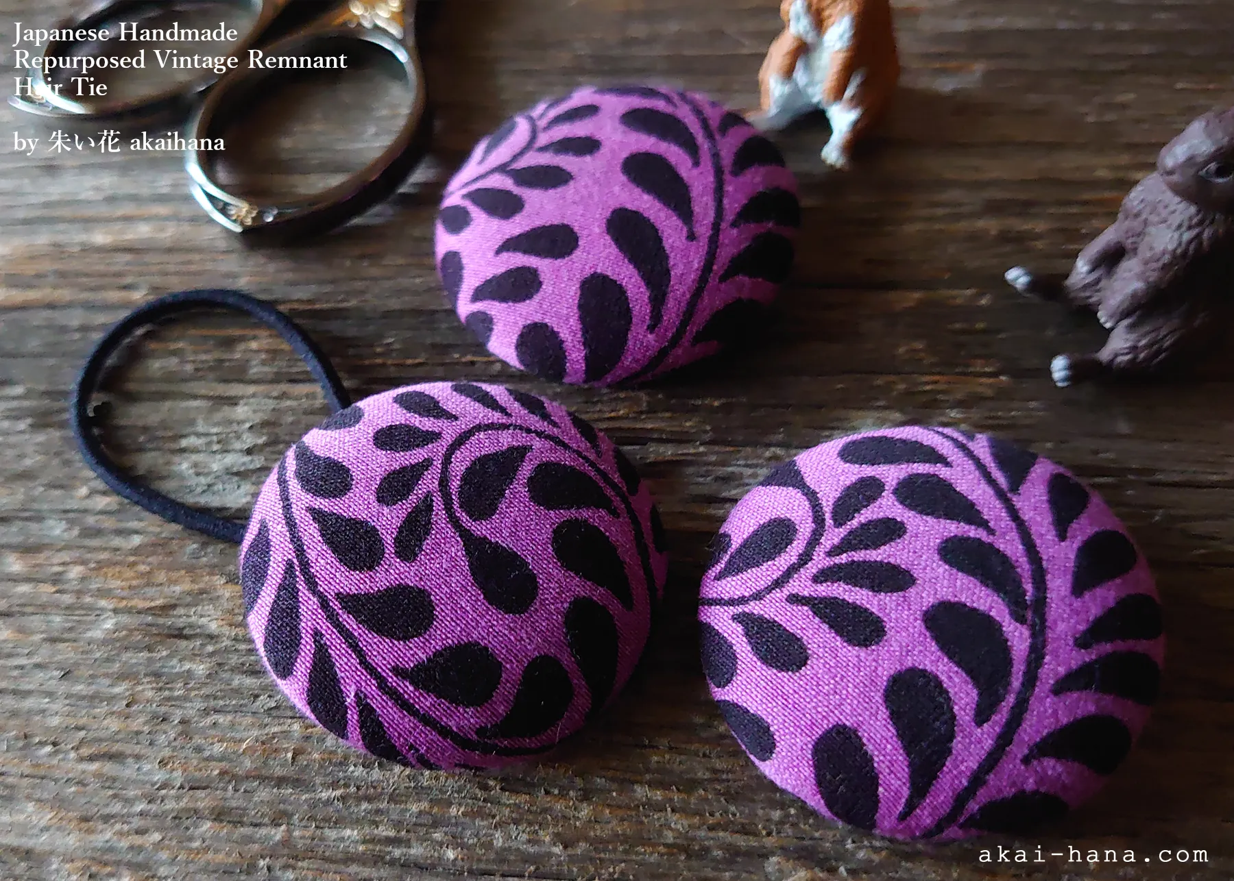 Japanese Handmade Repurposed Remnants Covered Button Hair Tie, Napkin Holder, Cord Organizer, phus0005