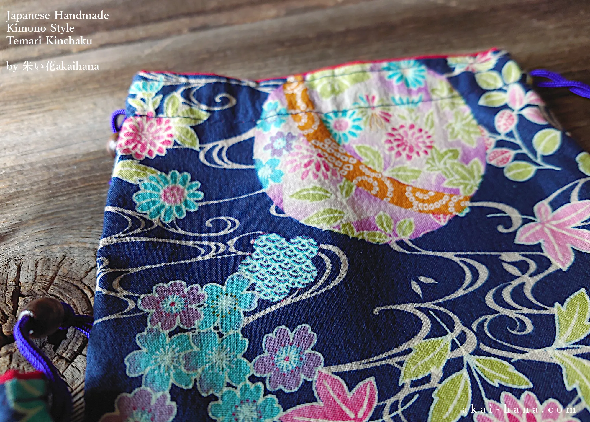 Japanese Handmade Temari Kinchaku Purse, Hanatemari ⦿tkjp0010