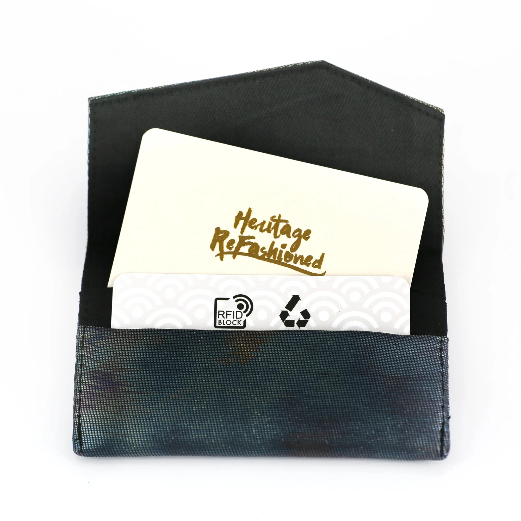 Japanese Kimono Business Card Holder - Navy Blue   Foil | Upcycled from vintage Obi textiles