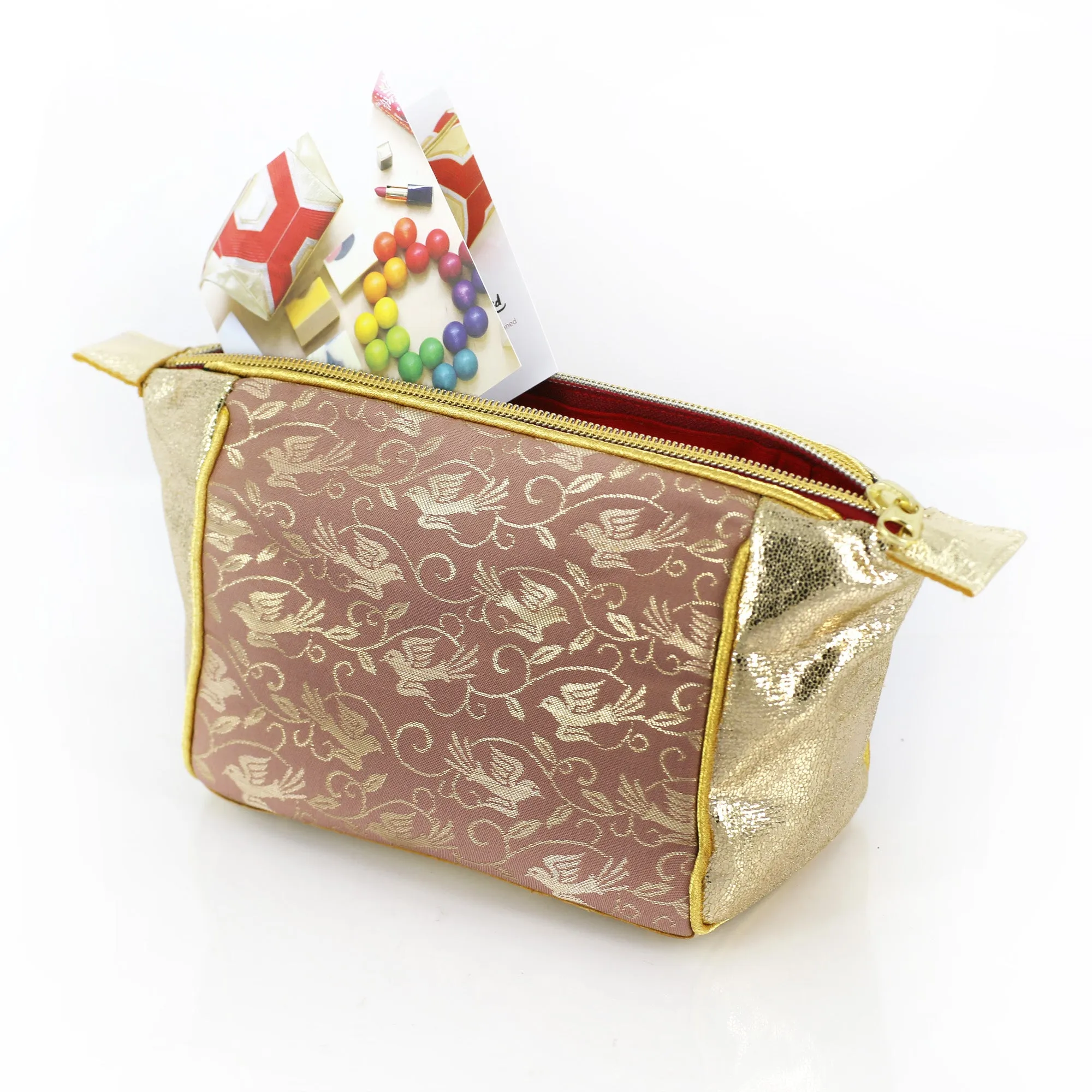 Japanese Kimono Dove Birds Kimono Travel / Make-up Bag | Refashioned from vintage kimono