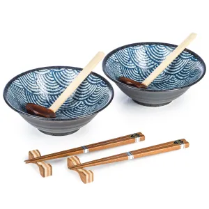 Japanese Noodle Bowl & Chopstick Set - Seikaiha