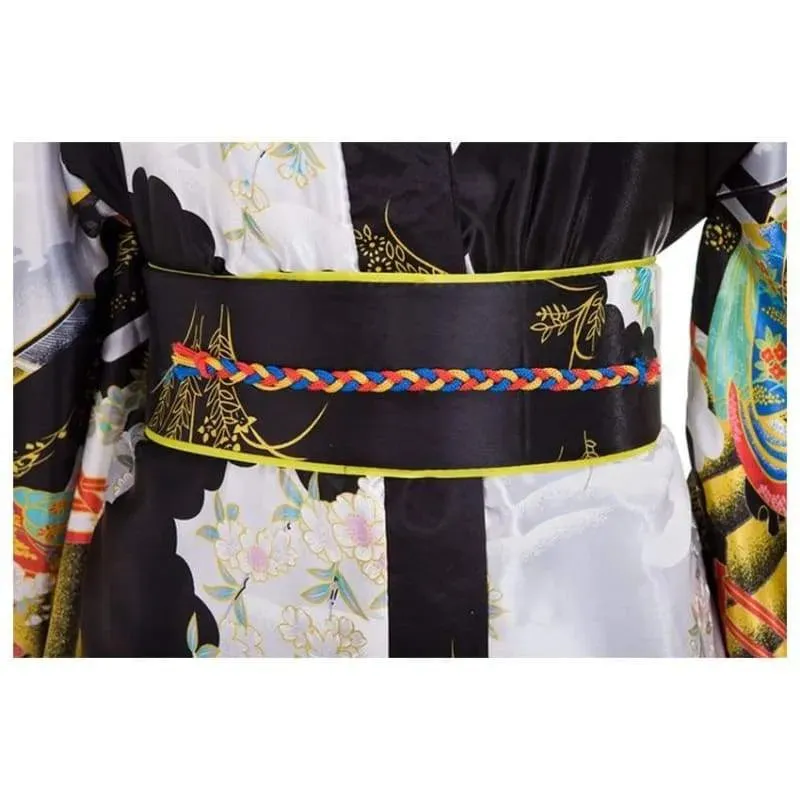 Japanese Tradition Kimono With Obi Flower Vintage Evening Dress