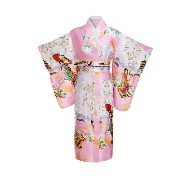 Japanese Tradition Kimono With Obi Flower Vintage Evening Dress