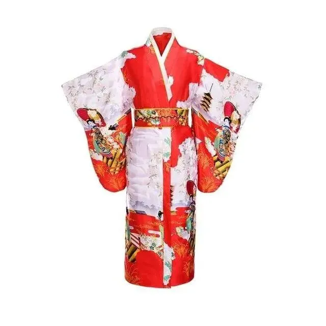 Japanese Tradition Kimono With Obi Flower Vintage Evening Dress