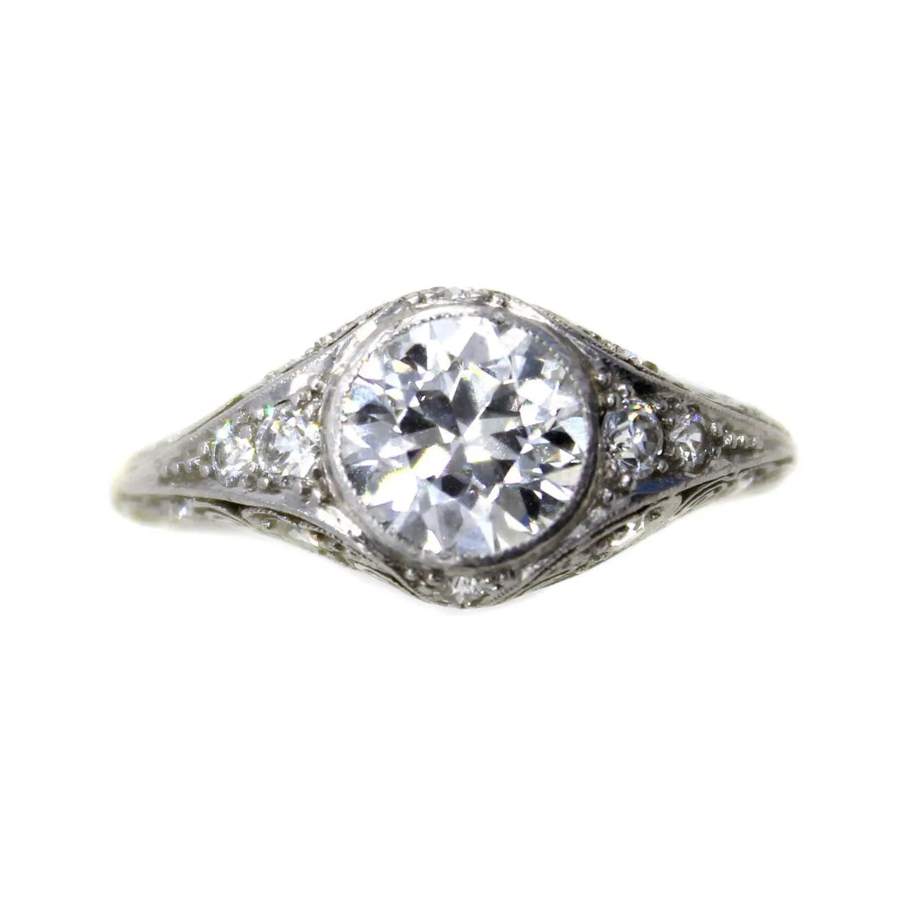 J.P. Caldwell Art Deco Old European Cut Diamond Platinum Ring