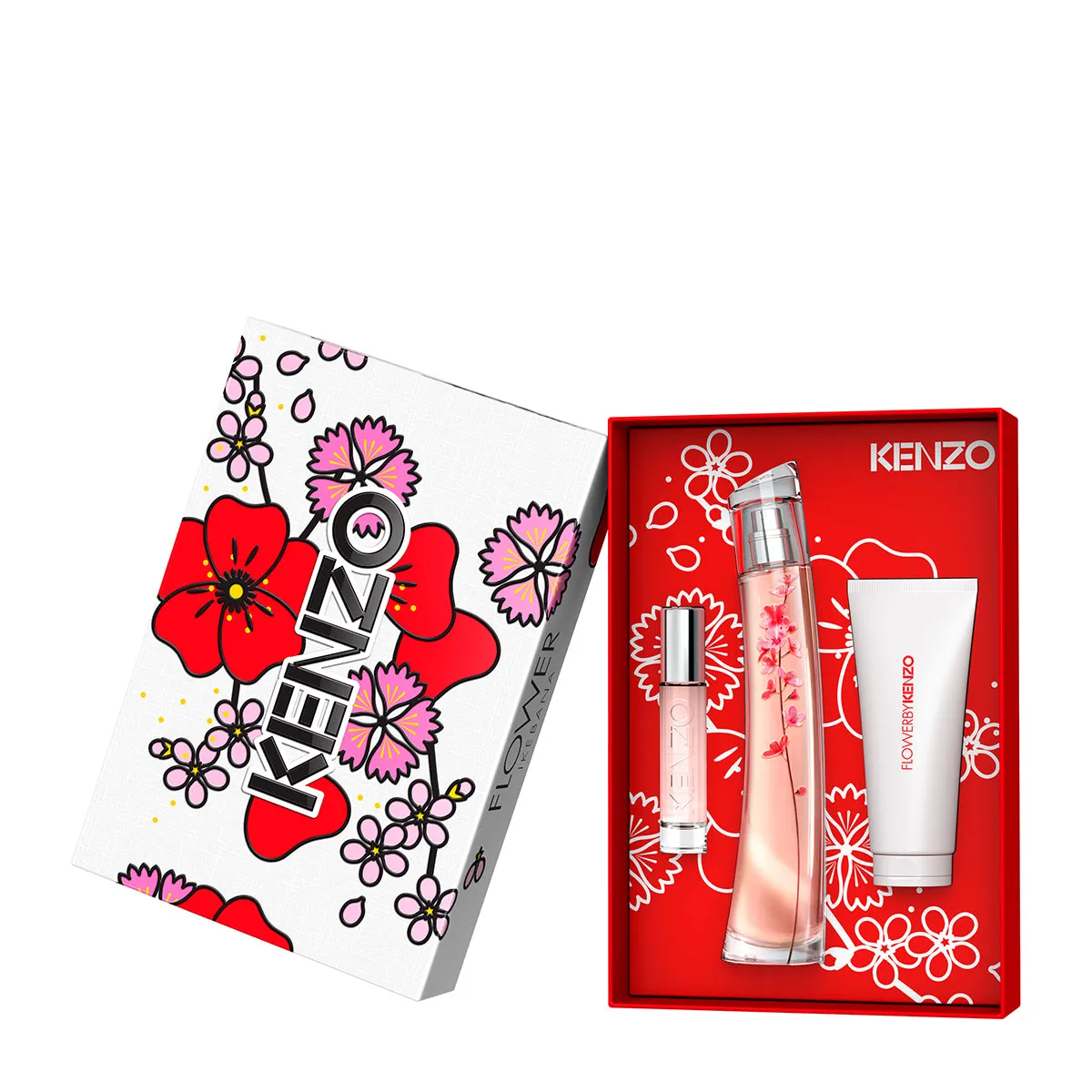 Kenzo Flower Ikebana By Kenzo For Women Set EDP 75ml   EDP 10ml Reusable Travel Spray   Body Milk 75ml