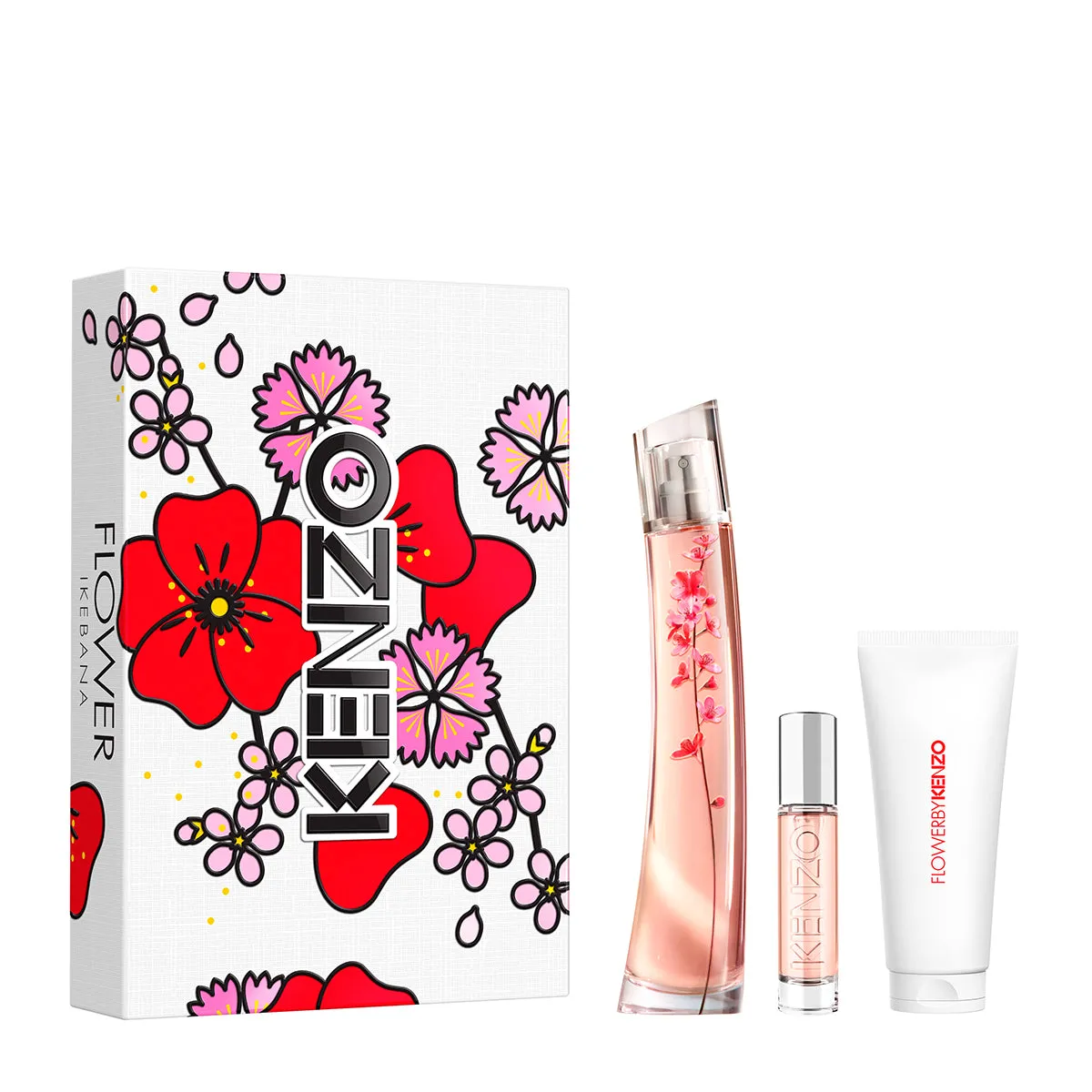 Kenzo Flower Ikebana By Kenzo For Women Set EDP 75ml   EDP 10ml Reusable Travel Spray   Body Milk 75ml