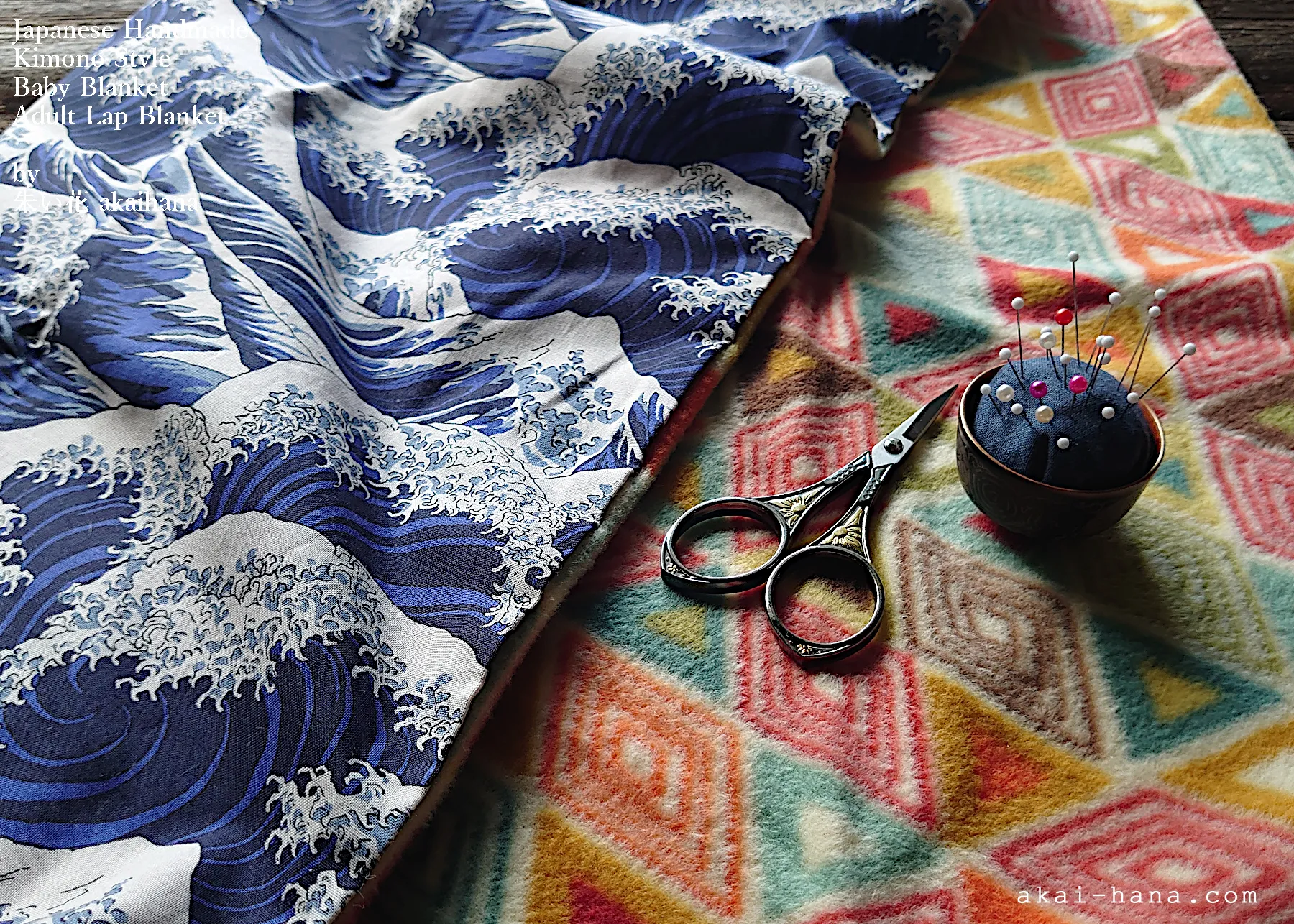 Kimono Baby Blanket/Adult Lap Blanket, Hokusai Wave ⦿blbj0007