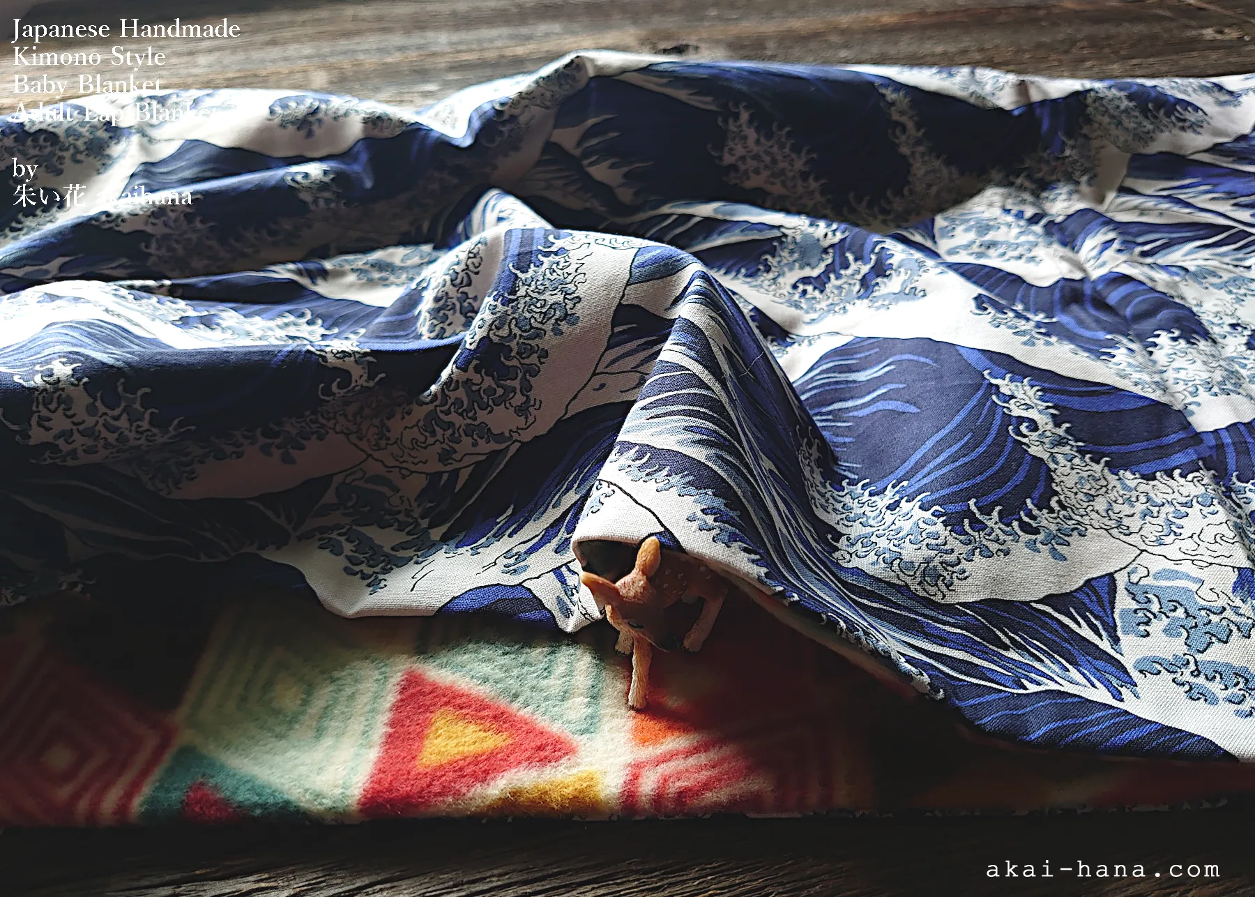 Kimono Baby Blanket/Adult Lap Blanket, Hokusai Wave ⦿blbj0007