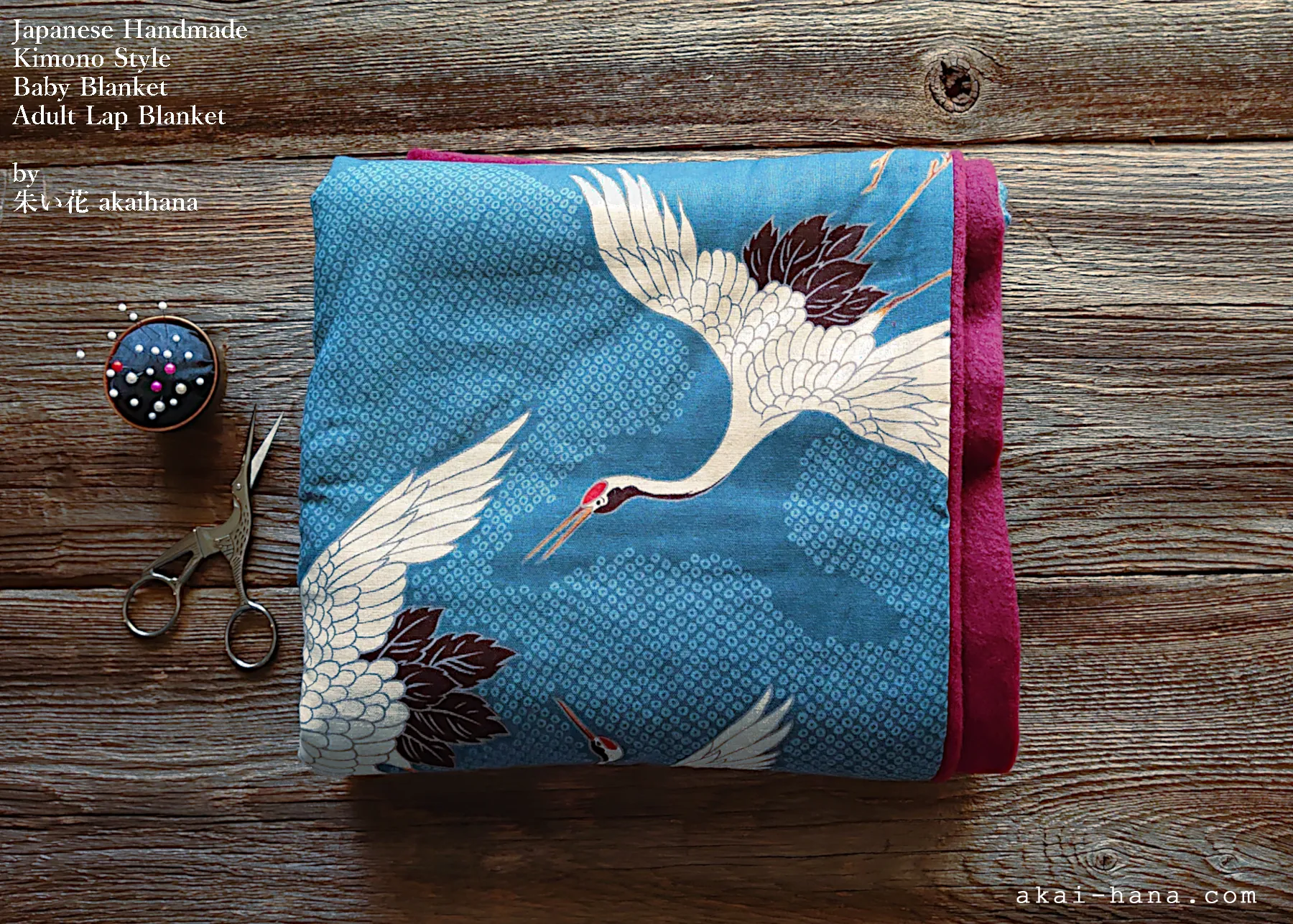 Kimono Lap Blanket/Baby Blanket, Tancho Zuru (Japanese Crane) ⦿blb0013