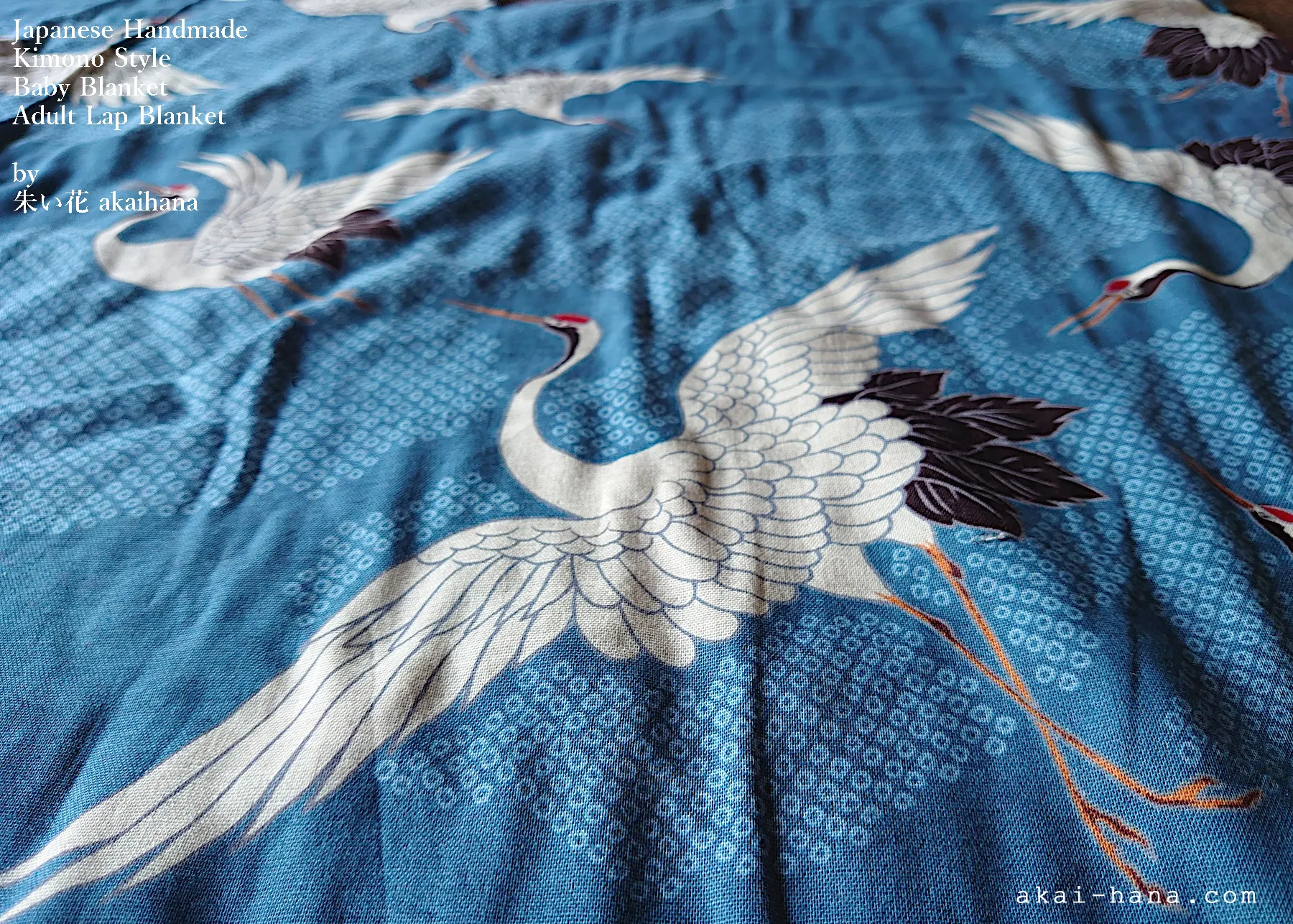 Kimono Lap Blanket/Baby Blanket, Tancho Zuru (Japanese Crane) ⦿blb0013
