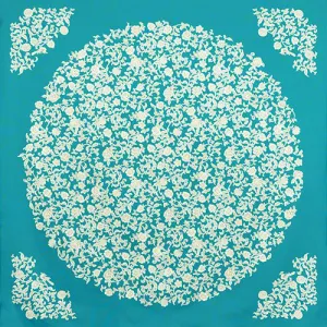 Kimono tsutsumi - Kacho sarasa  Blue green　花鳥更紗 アオミドリ (Japanese Wrapping Cloth)  145 x 145 cm
