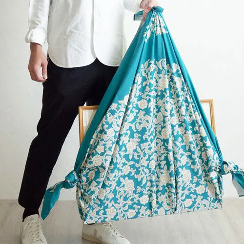 Kimono tsutsumi - Kacho sarasa  Blue green　花鳥更紗 アオミドリ (Japanese Wrapping Cloth)  145 x 145 cm