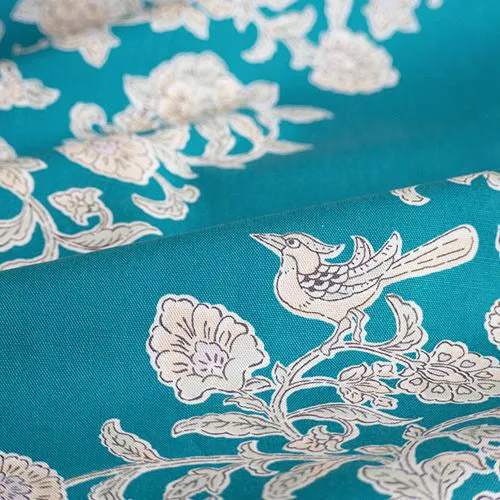 Kimono tsutsumi - Kacho sarasa  Blue green　花鳥更紗 アオミドリ (Japanese Wrapping Cloth)  145 x 145 cm