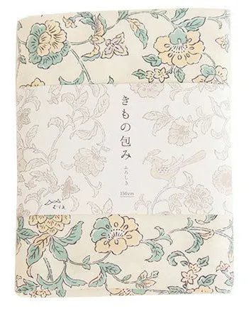 Kimono tsutsumi - Kacho sarasa  Cream 花鳥更紗 キナリ (Japanese Wrapping Cloth)  145 x 145 cm
