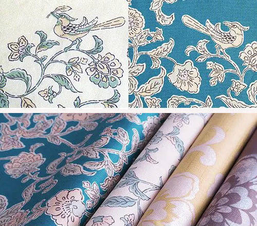 Kimono tsutsumi - Kacho sarasa  Cream 花鳥更紗 キナリ (Japanese Wrapping Cloth)  145 x 145 cm
