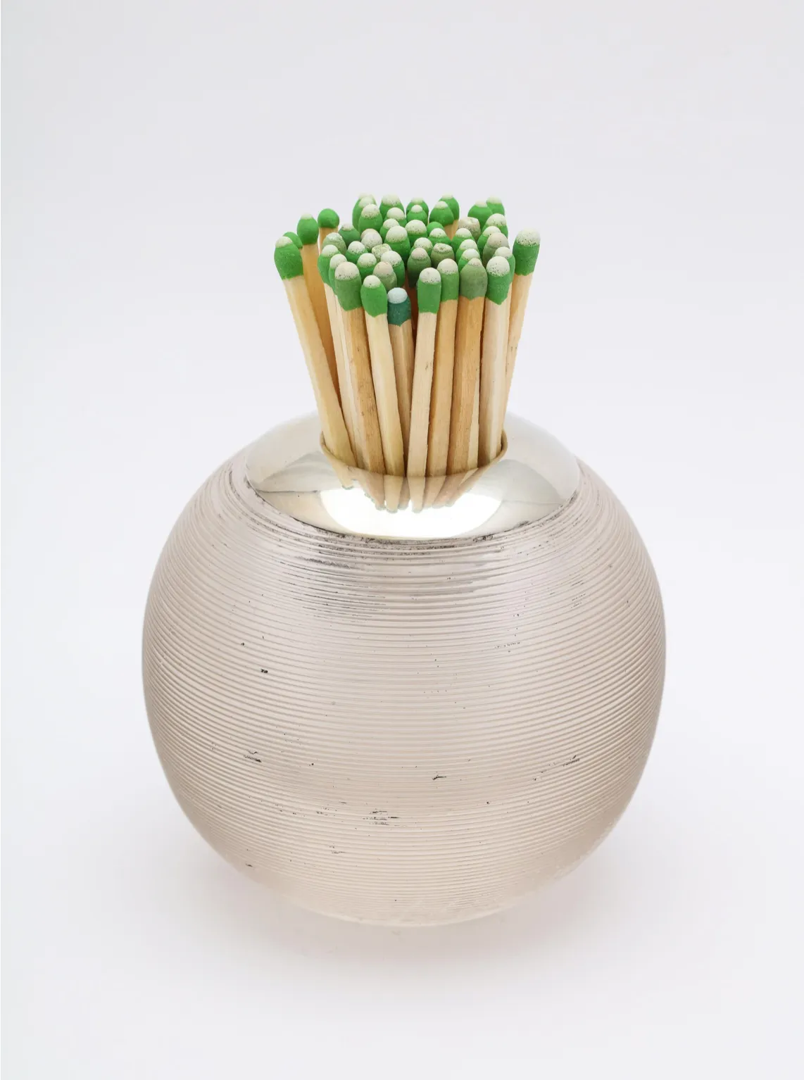 Large Art Deco Sterling Silver-Mounted Threaded Crystal Match Striker