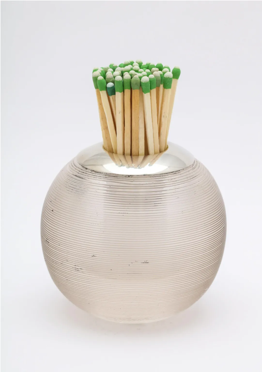 Large Art Deco Sterling Silver-Mounted Threaded Crystal Match Striker