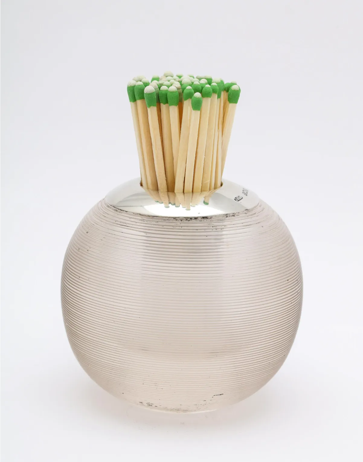 Large Art Deco Sterling Silver-Mounted Threaded Crystal Match Striker