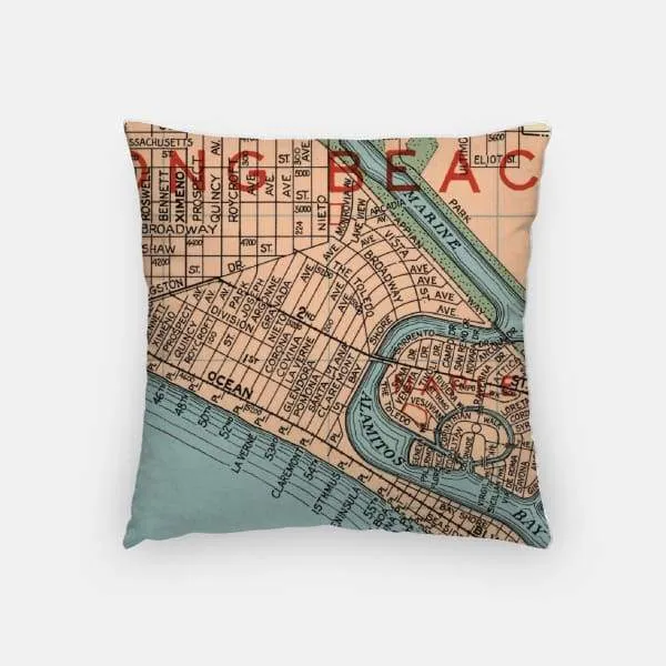 Long Beach, California city skyline with vintage Long Beach map