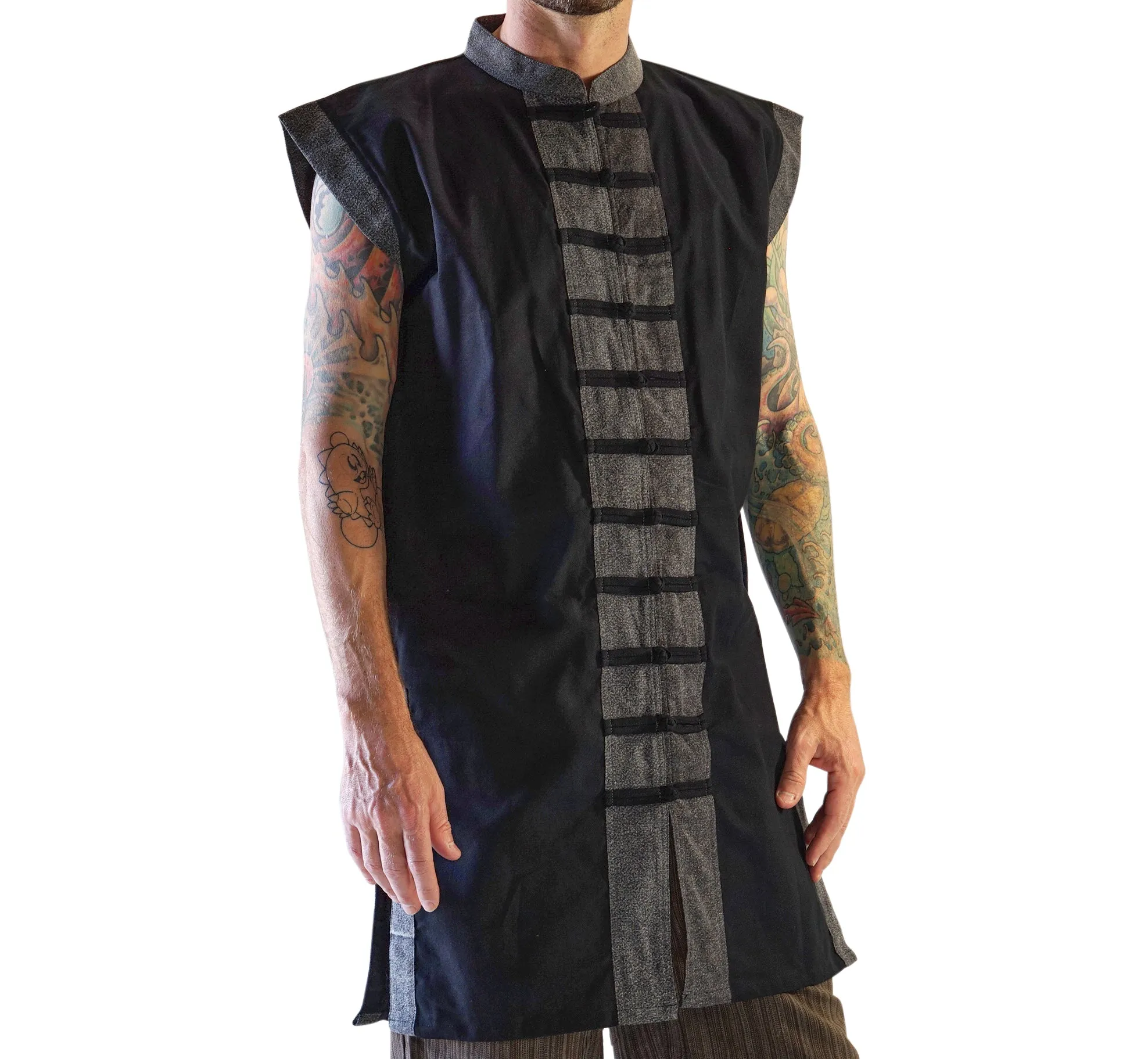 'Long Pirate Vest' - Black/Stone Black