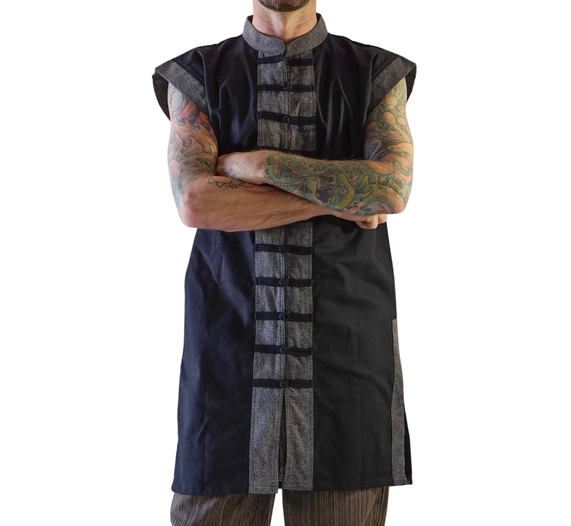 'Long Pirate Vest' - Black/Stone Black