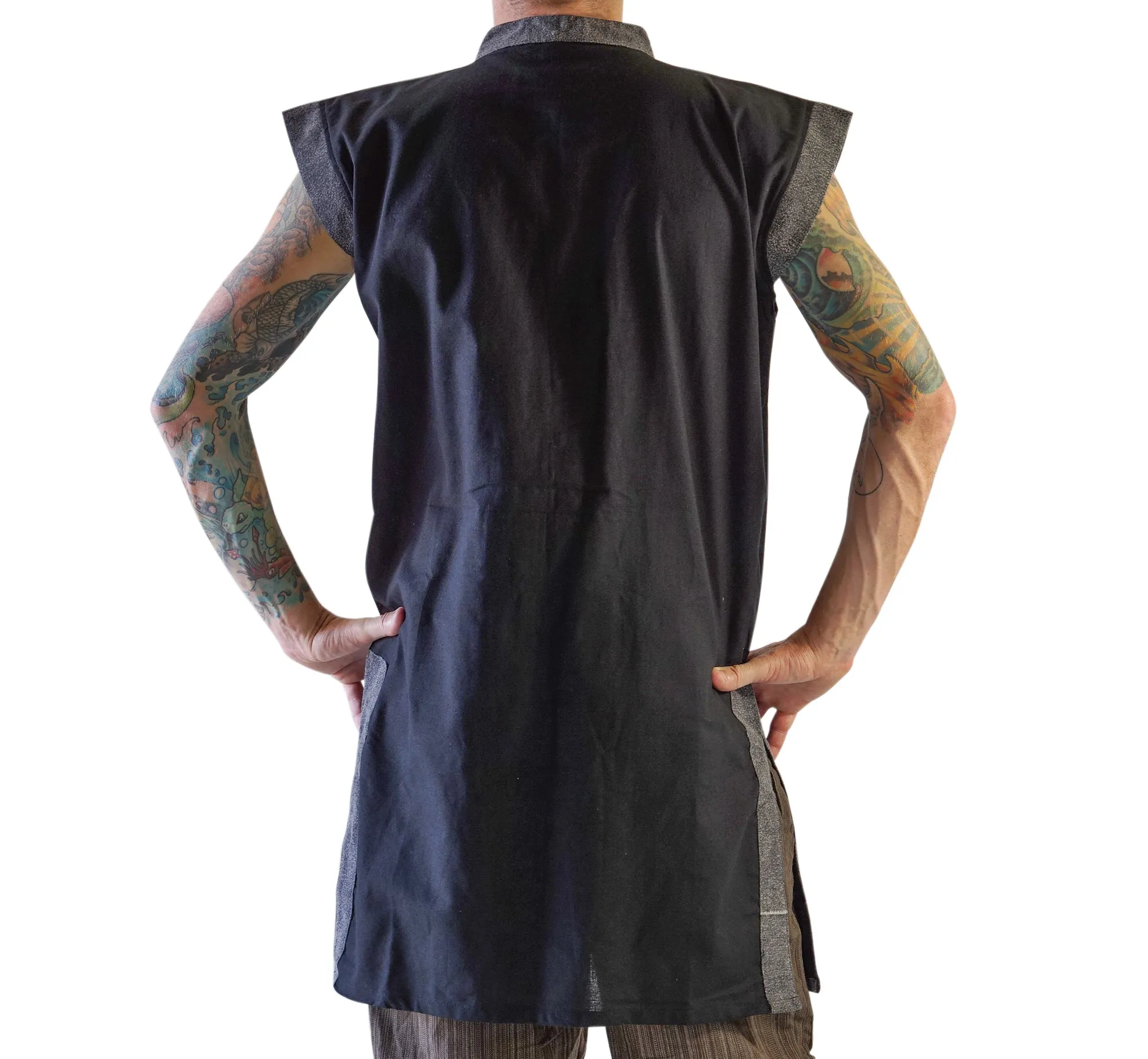 'Long Pirate Vest' - Black/Stone Black
