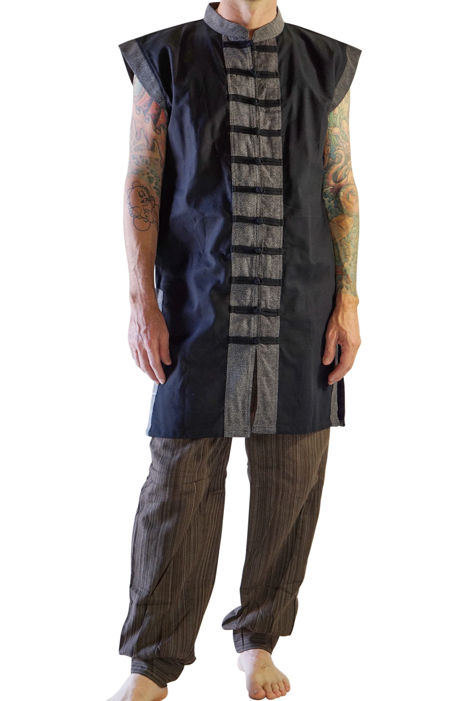 'Long Pirate Vest' - Black/Stone Black