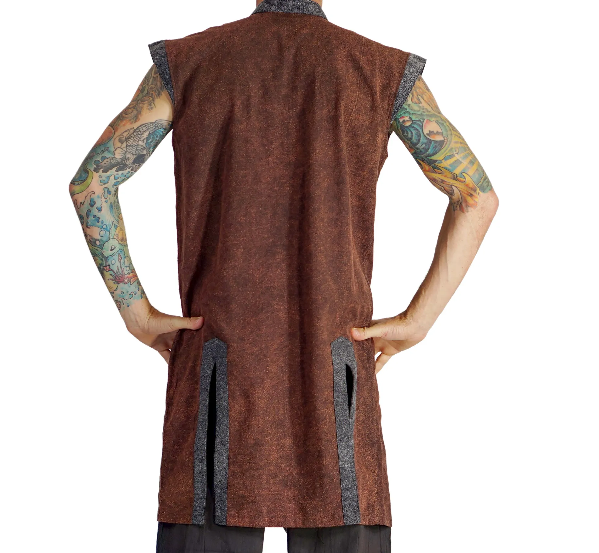 'Long Pirate Vest' - Stone Brown/Black Buttons