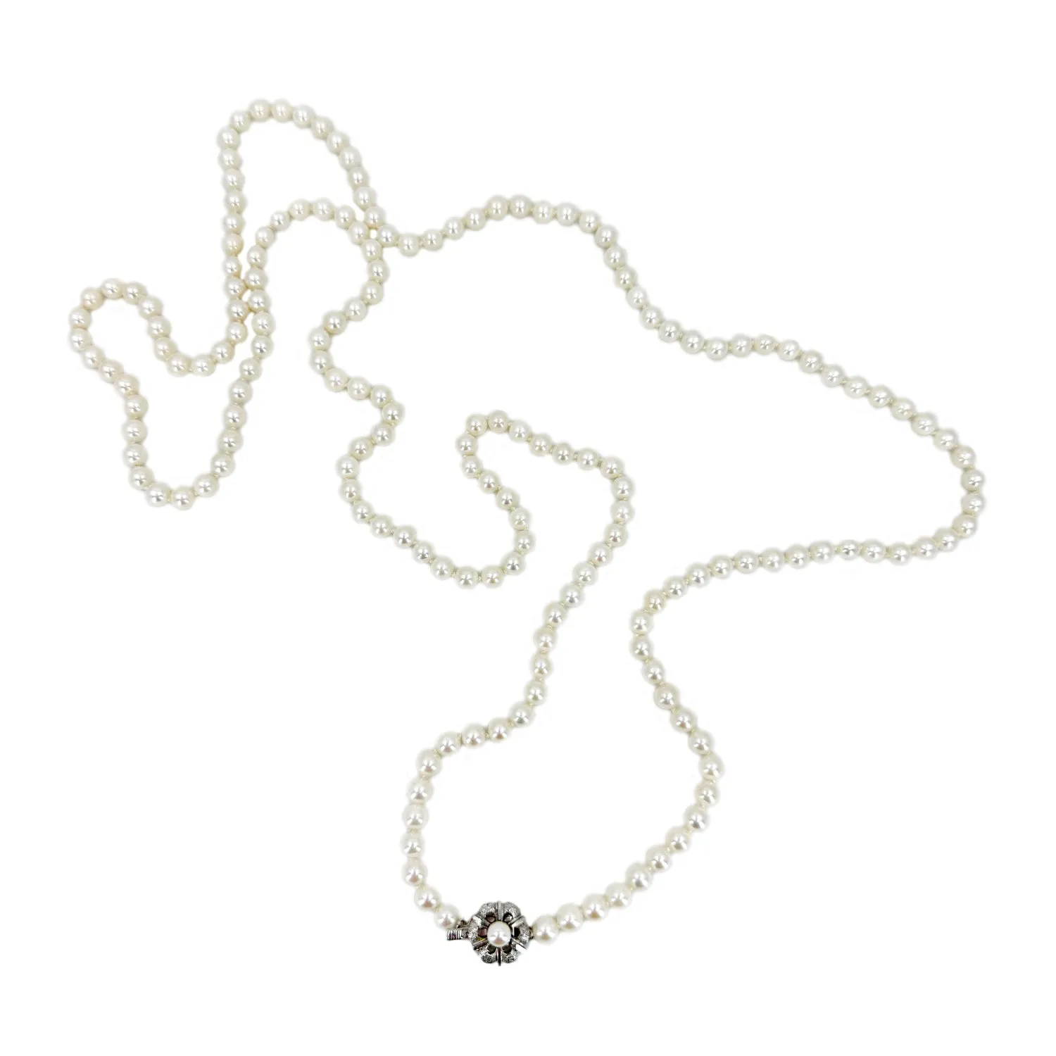 Long Rope Mid Century Modern Japanese Saltwater Cultured Akoya Pearl Vintage Necklace - Sterling Silver 50 Inch