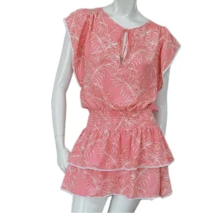 Melissa Odabash Keri Tiered Printed Voile Mini Dress In Coral- Beachy Boho-Large