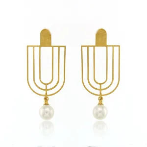 Mysterium Collection Gold & Pearl "Art Deco" Earrings