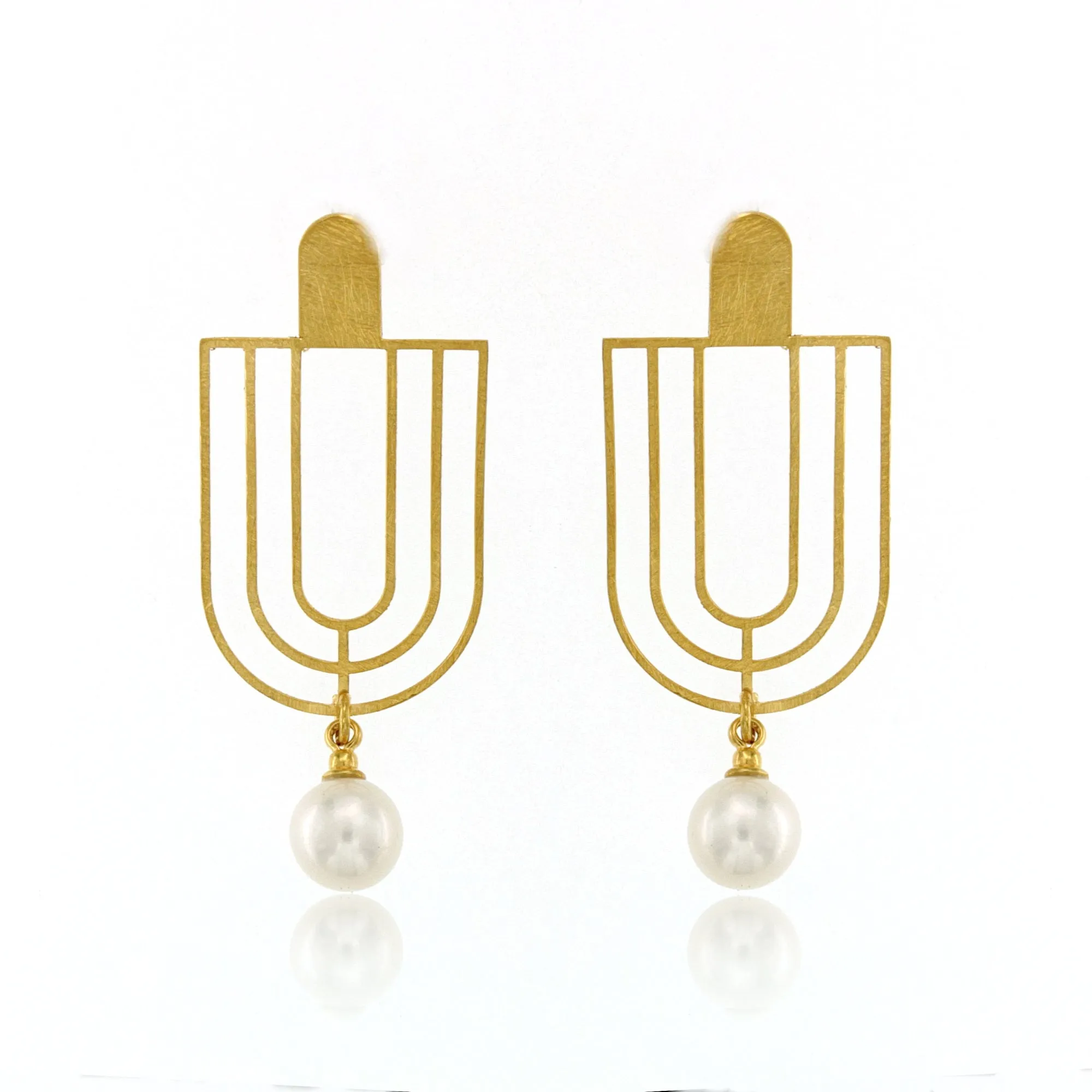 Mysterium Collection Gold & Pearl "Art Deco" Earrings