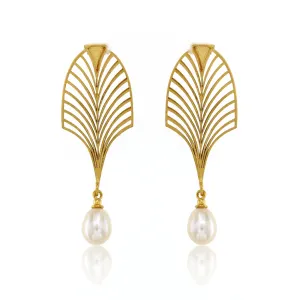 Mysterium Collection Gold & Pearl "Art Deco" Earrings