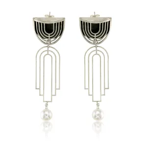Mysterium Collection Oxidized Silver & Pearl "Art Deco" Earrings