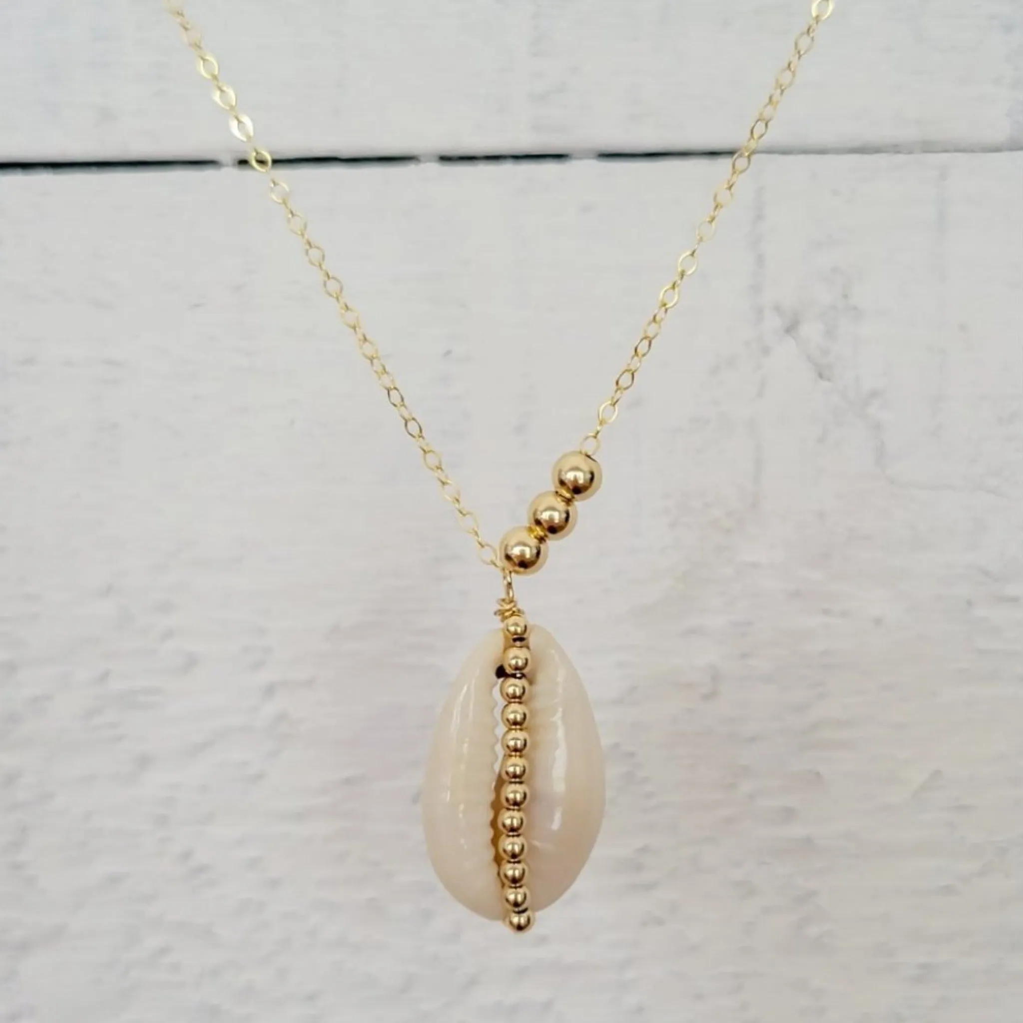 Natural Cowrie Shell and Dot Necklace - Small, Med, or Large - Sterling or Gold