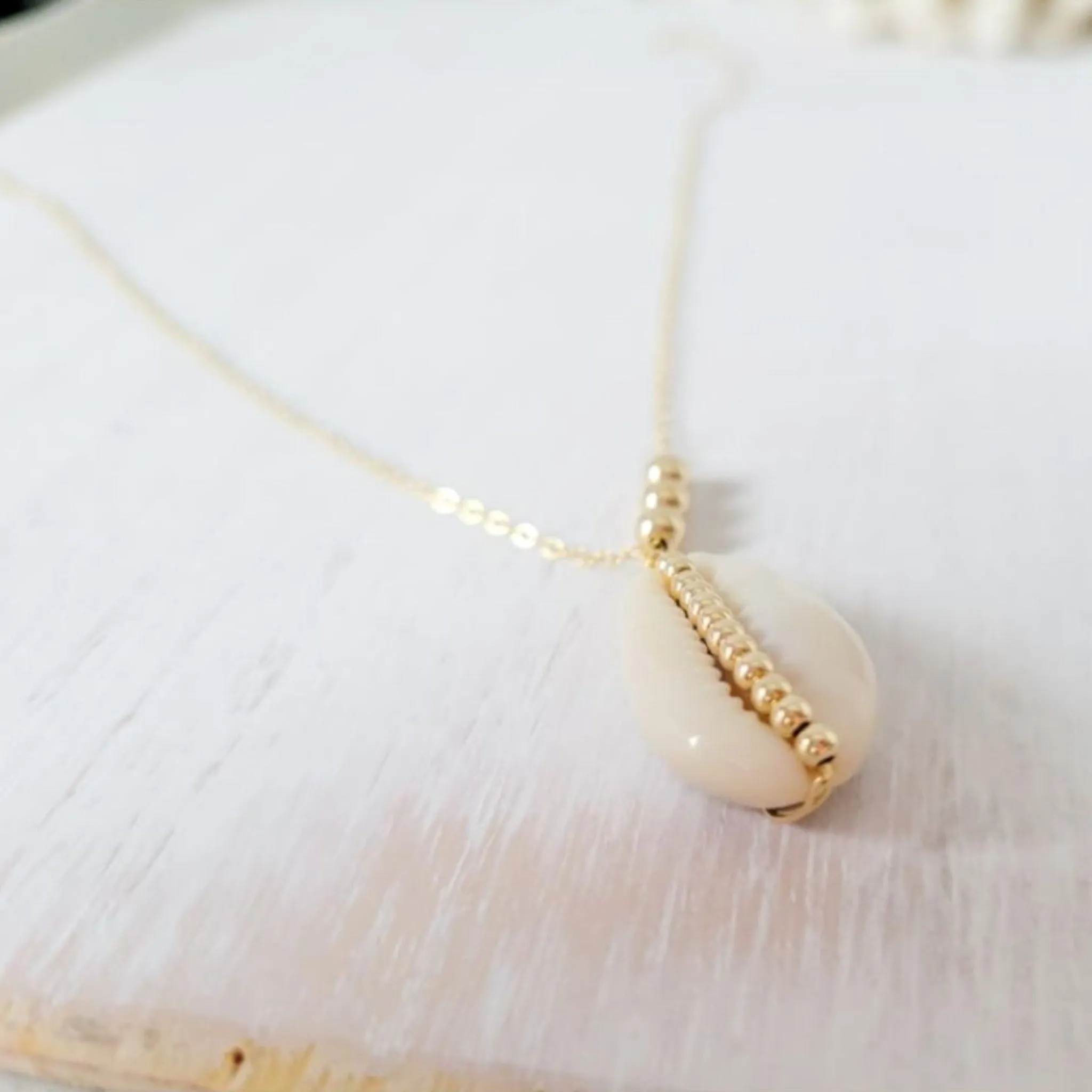 Natural Cowrie Shell and Dot Necklace - Small, Med, or Large - Sterling or Gold