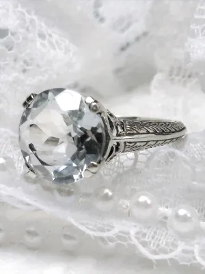 Natural White Topaz Ring, Button Ring, Art Deco 1930's Style Jewelry, #D12