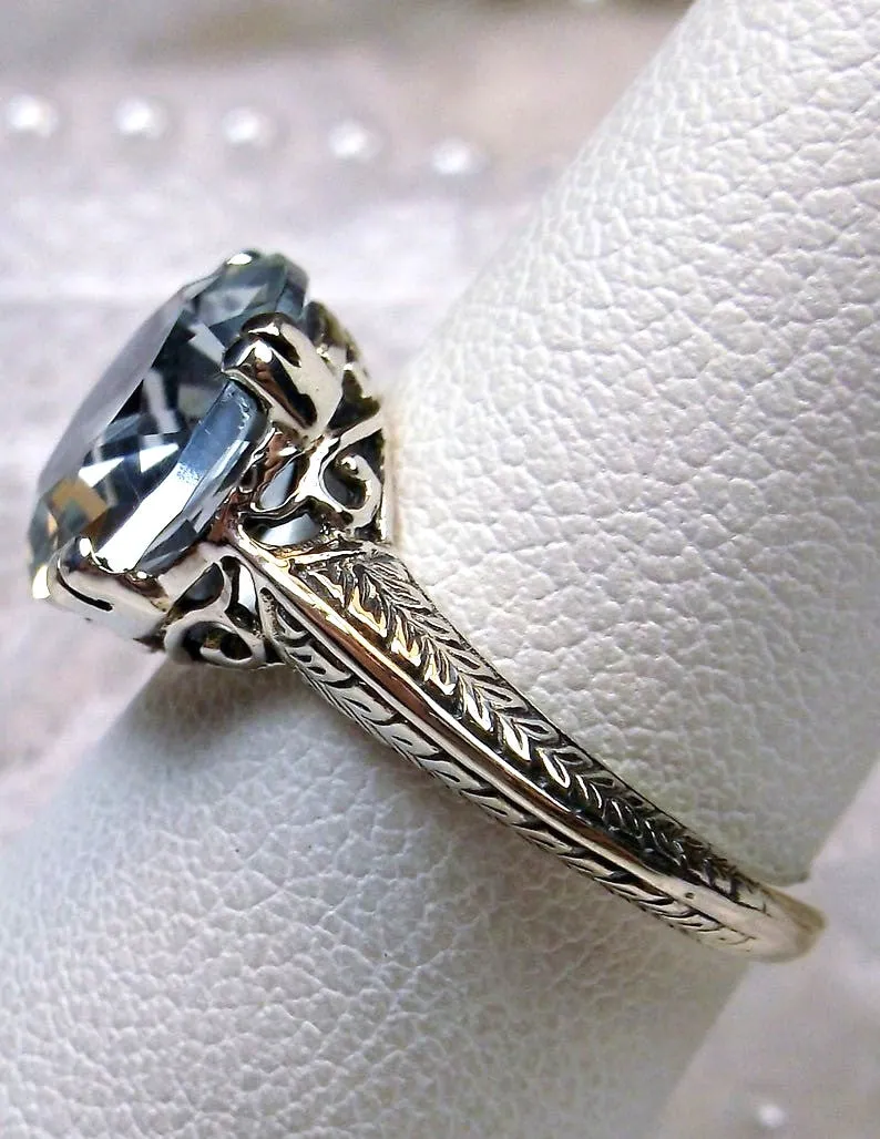 Natural White Topaz Ring, Button Ring, Art Deco 1930's Style Jewelry, #D12