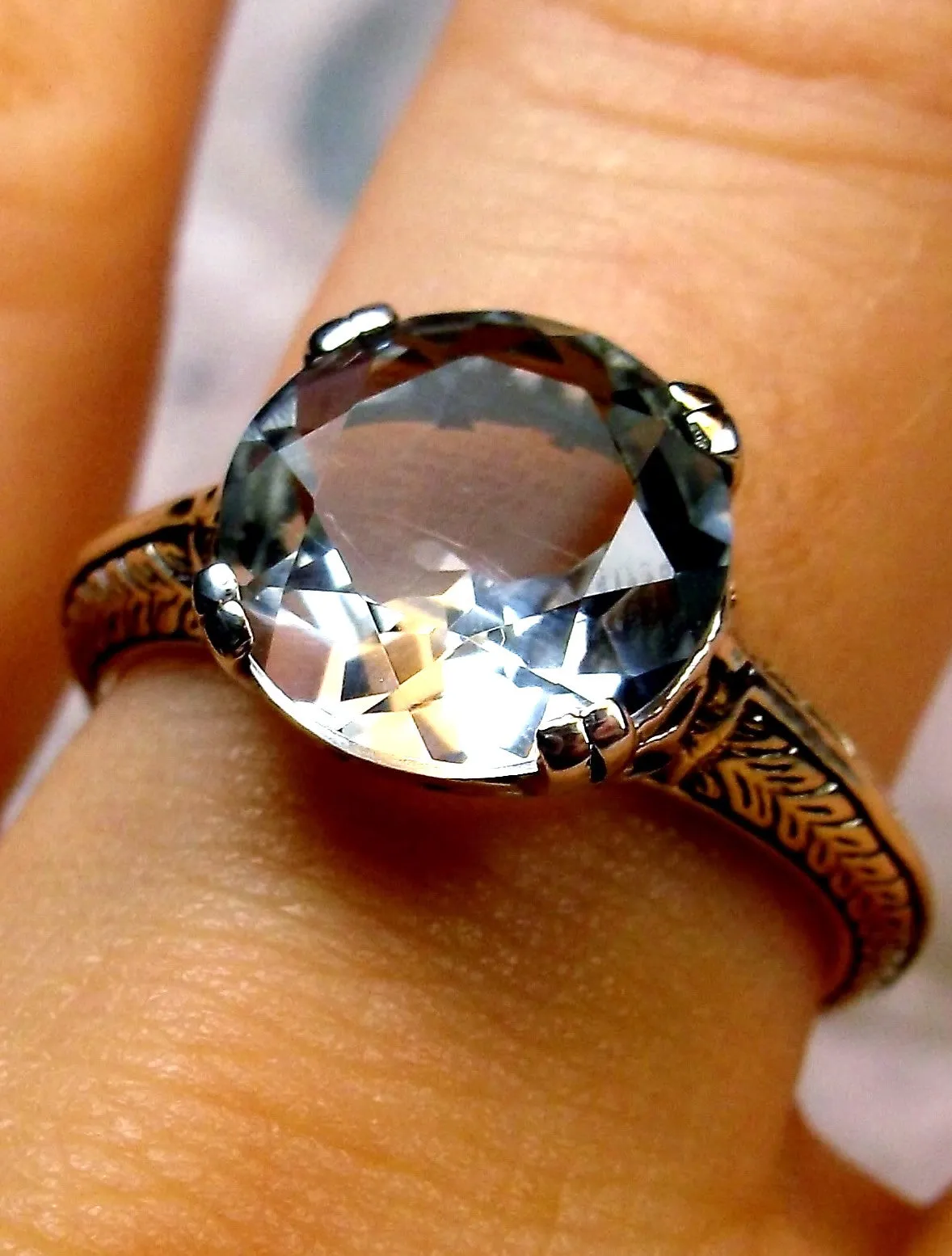 Natural White Topaz Ring, Button Ring, Art Deco 1930's Style Jewelry, #D12