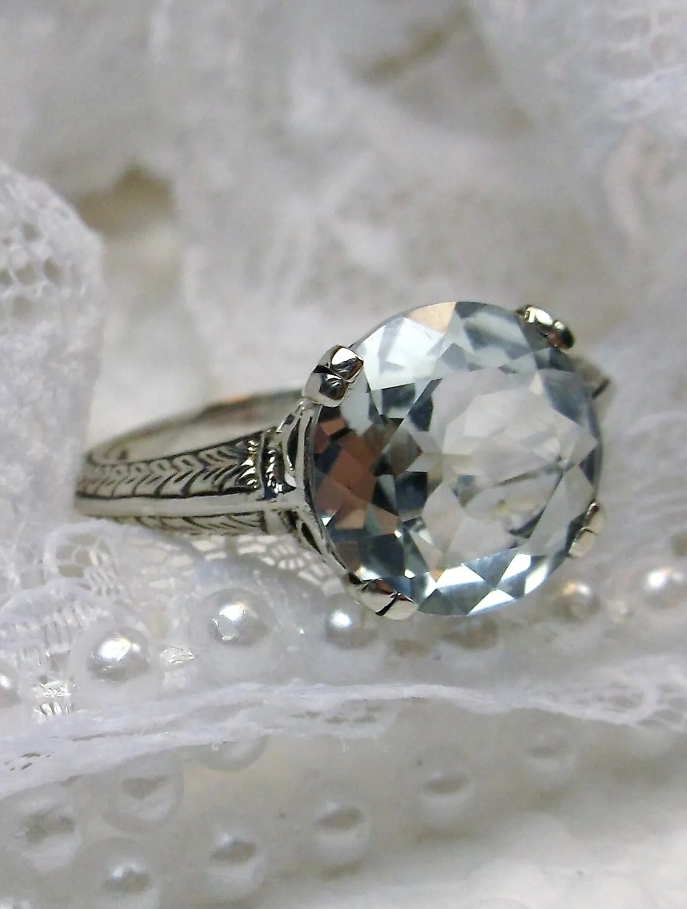 Natural White Topaz Ring, Button Ring, Art Deco 1930's Style Jewelry, #D12